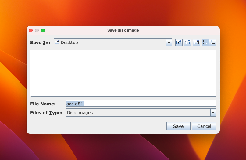 The Save Disk Image dialog.