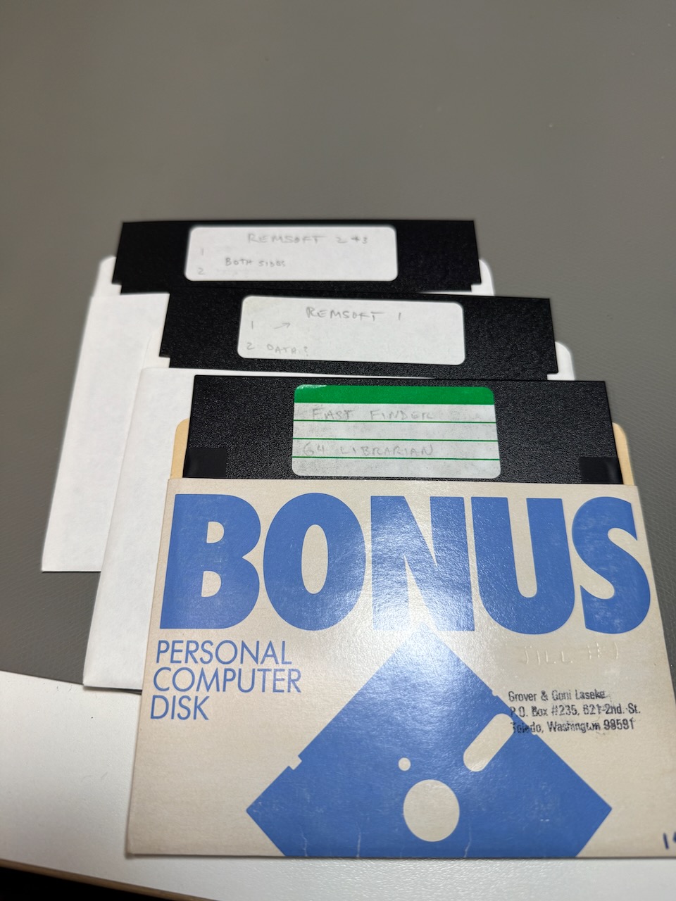 A few of the disks from the ream, with hand-written labels