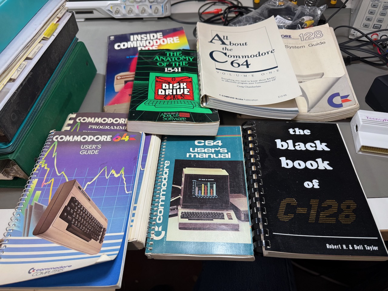 Books: Inside Commodore DOS, Anatomy of the 1541, All About the Commodore Volume 1, The Black Book of C128, and official C64 and C128 user manuals