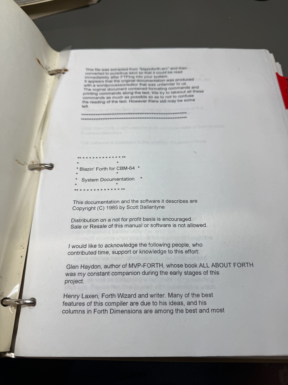 Printout: Blazin Forth for CBM-64