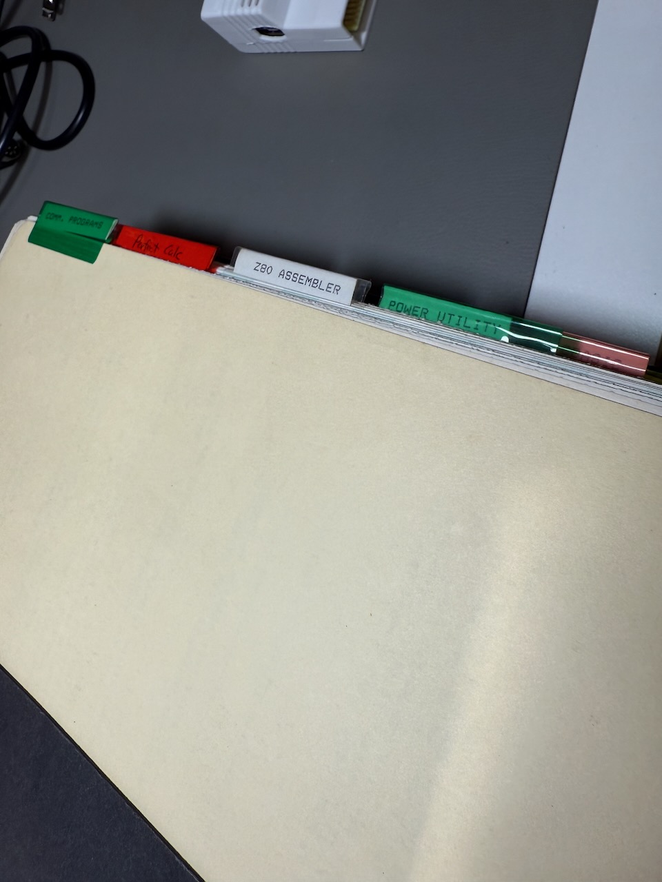 Binder tabs: Comm Programming, Perfect Calc, Z80 Assembler, Power Utility