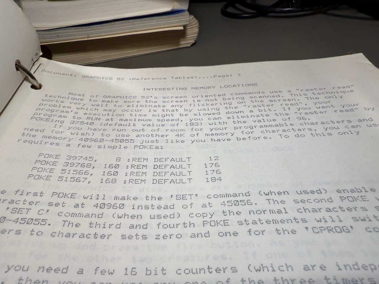 Printout: Graphics 52, Interesting Memory Locations