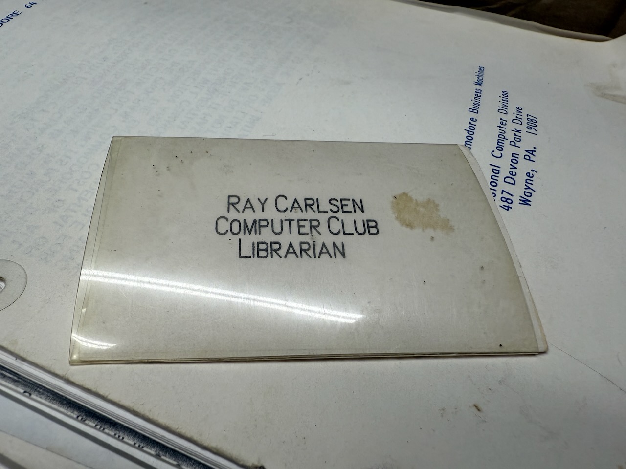 Ray Carlsen, Computer Club Librarian name tag