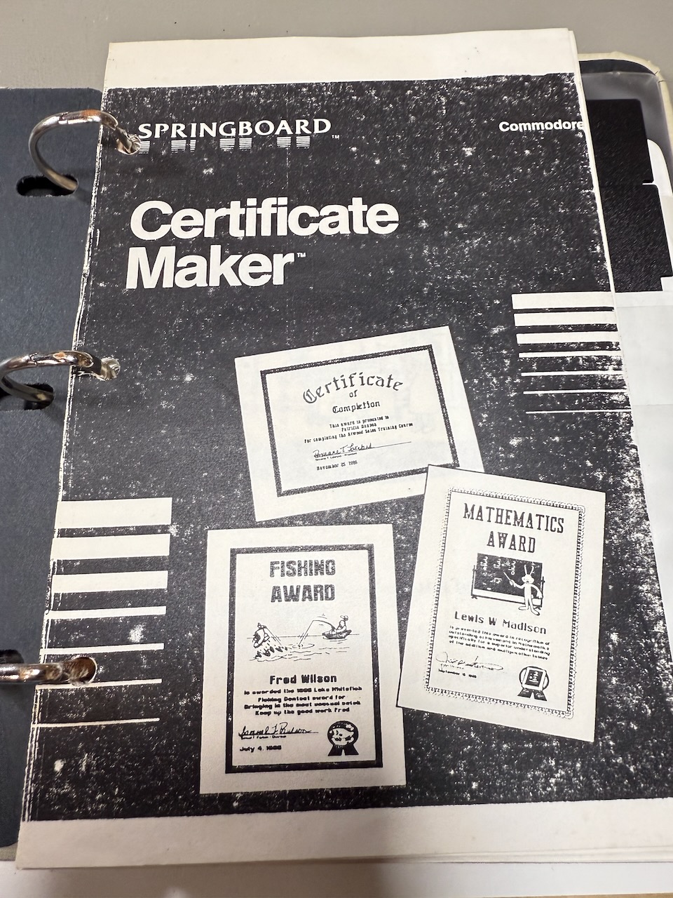 Springboard Certificate Maker manual, photocopied