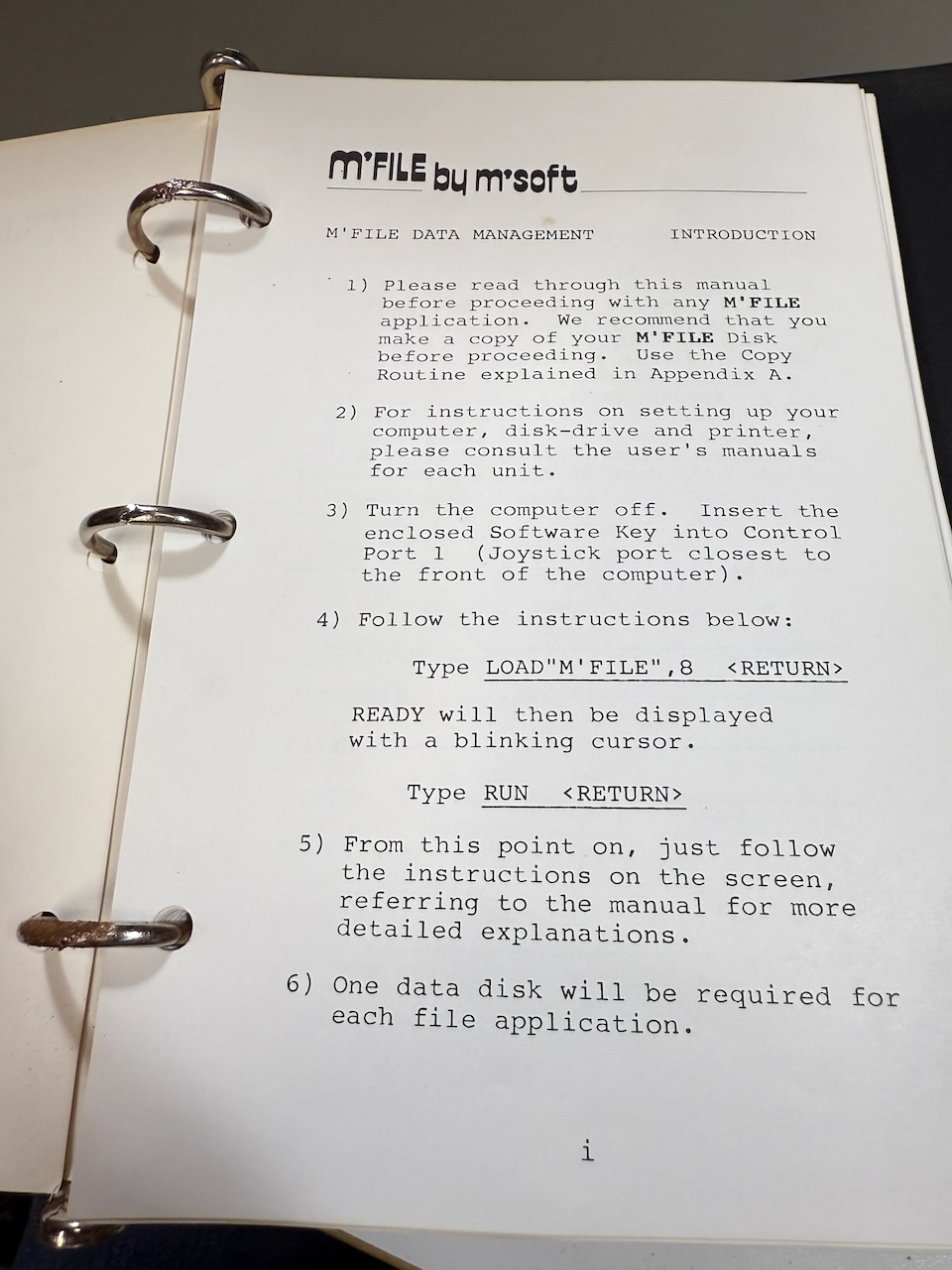 M'File Data Management by M'Soft, ring binder manual