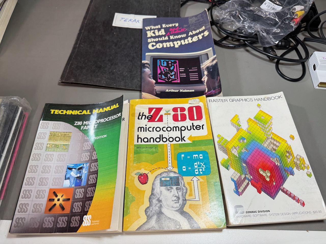 Books: What Every Kid (and adult) Should Know About Computers; Z80 Technical Manual; Z80 Microcomputer Handbook; Raster Graphics Handbook