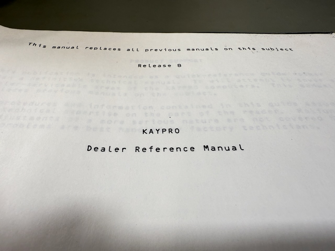 Kaypro Dealer Reference Manual, title page