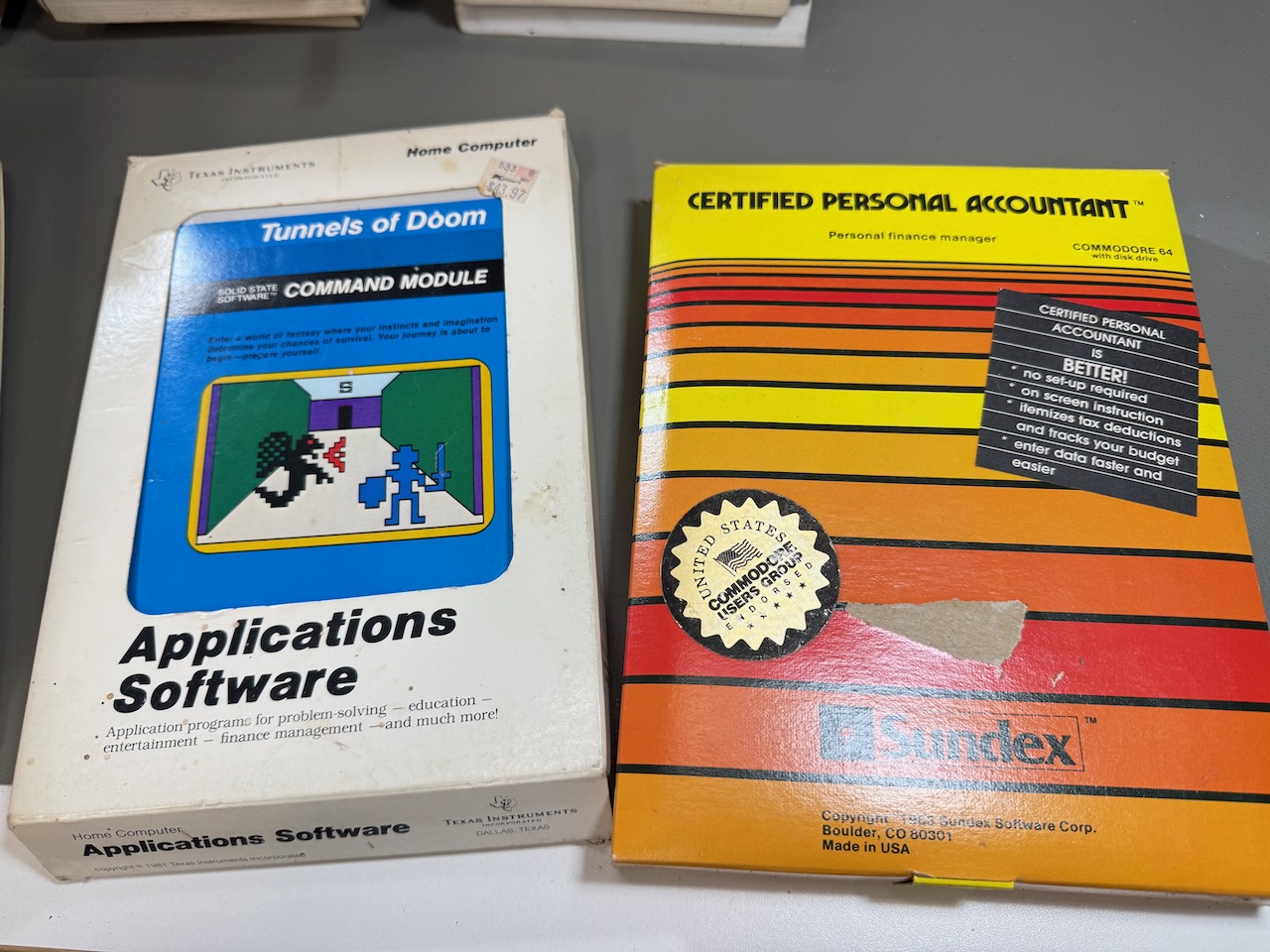 TI-99/4A Tunnels of Doom cartridge; Certified Personal Accountant for the C64