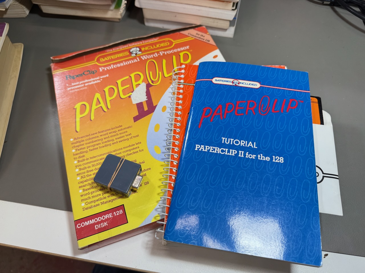 Paperclip II for the C128, disk, manuals, box, and license dongle