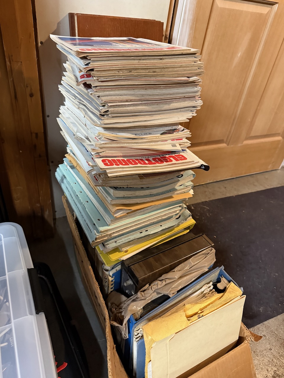 Giant stack of Electronic Servicing and Technology magazines