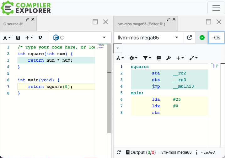 The Compiler Explorer, with the optimization flag set and a much shorter assembly language result
