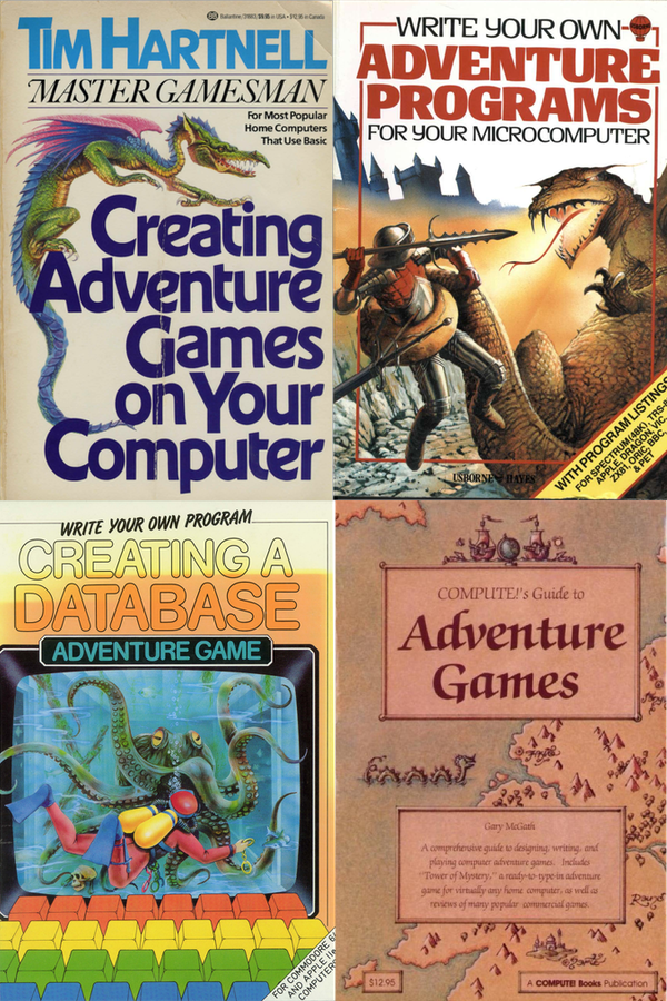 Book covers for four vintage text adventure game books
