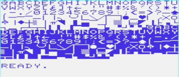 PETSCII glyphs on the Commodore VIC-20, in 22 columns