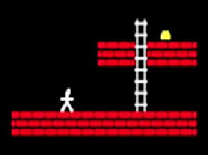 The beginnings of a platform game using a custom character set for the player, ladder, brick, and gold bar