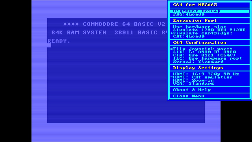C64 core with Help menu open