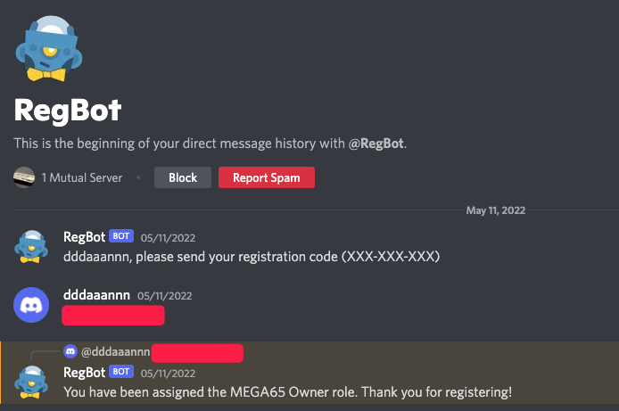 Interacting with RegBot on Discord