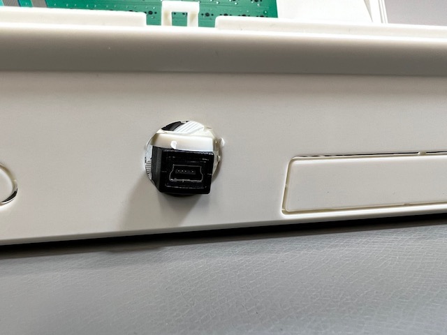 External mini-USB jack, temporarily mounted